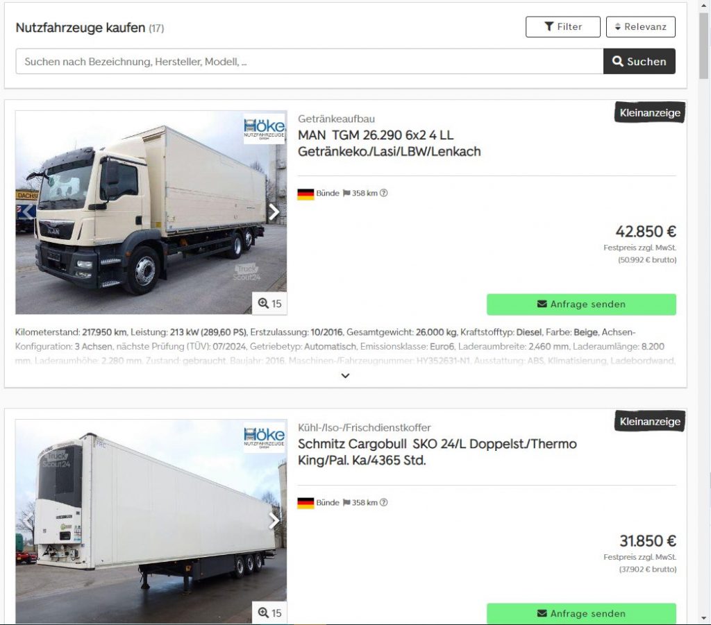 TruckScout24Inserate schnell und kostenlos auf Ihrer Homepage